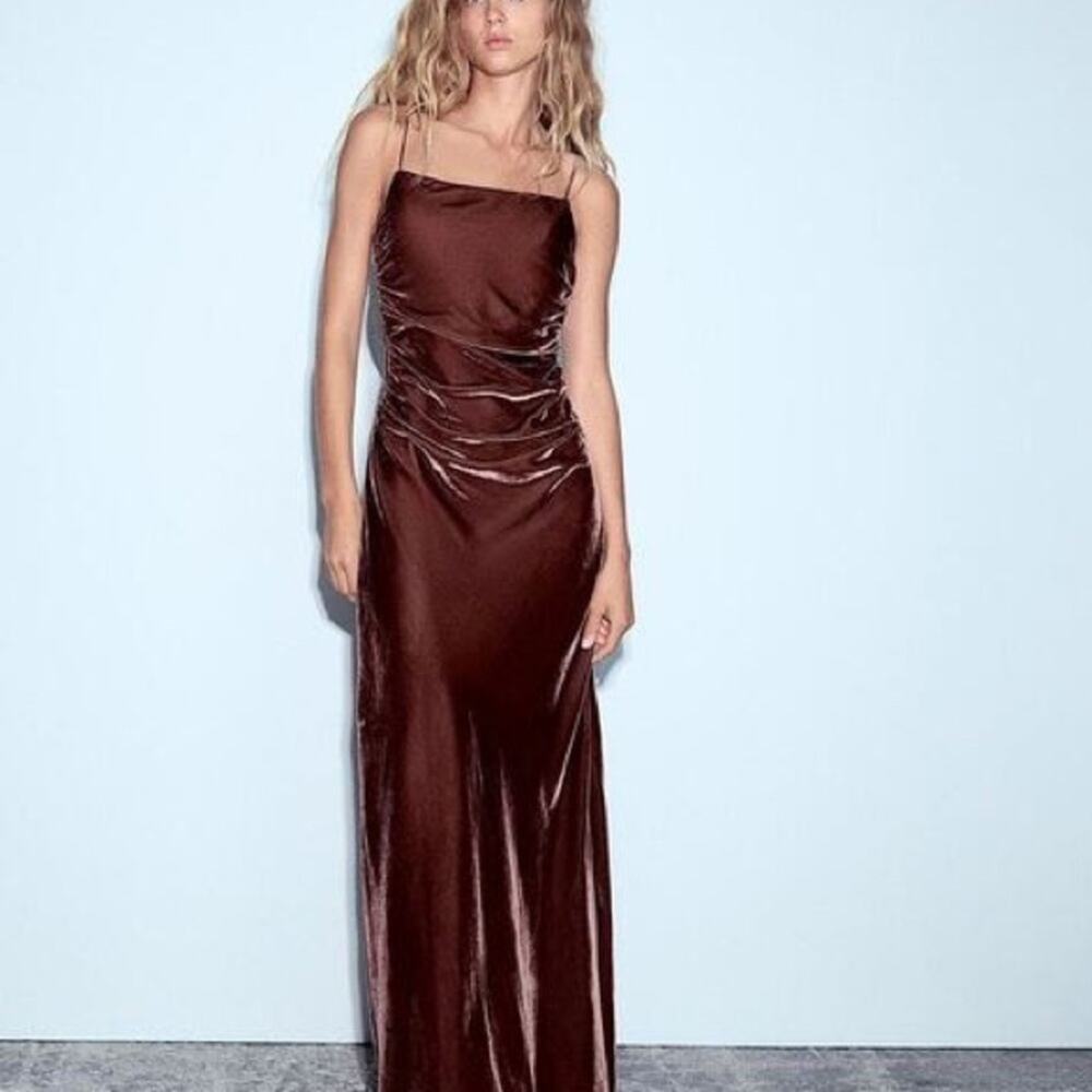 ZARA STRAPPY VELVET DRAPED MIDDI DRESS - Picture 7 of 11